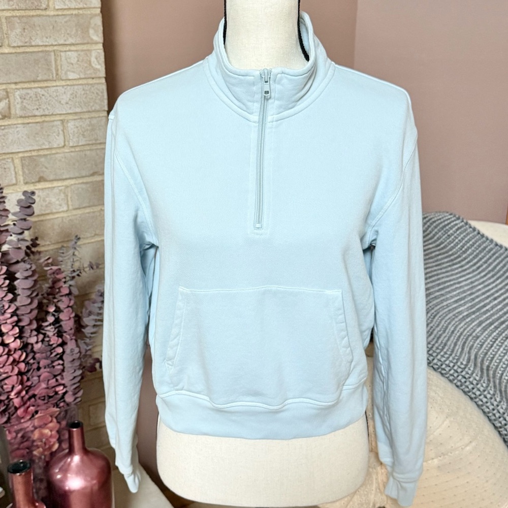 SKIMS Light Blue Half-Zip Pullover Sweatshirt